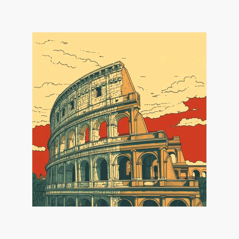 Artistic Illustration of Rome's Colosseum at Sunset Cotton Tote Bag