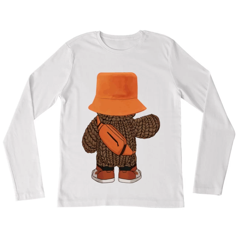 Stofftier mit Strickpullover und orangem Hut Damen Langarm T-Shirt