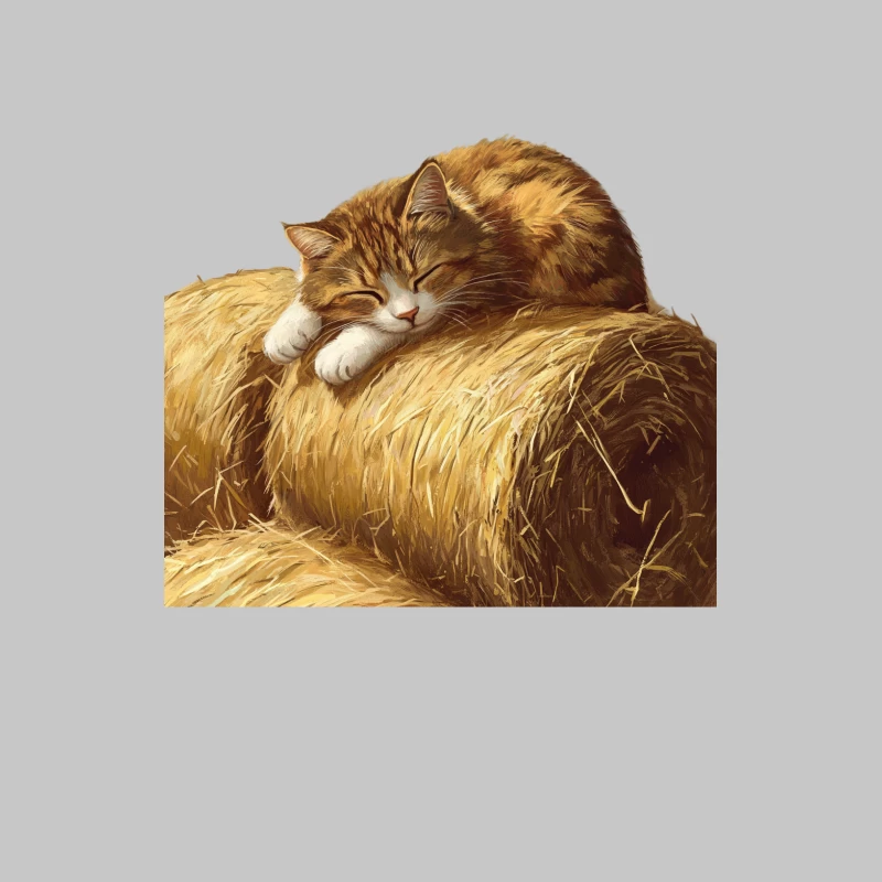 Sleepy Cat Resting on Golden Hay Bale Female Long Sleeve T-Shirt
