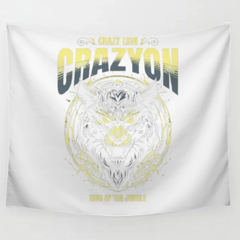 Fierce Tiger Tribal Art with "Crazyon" Typography Design Tapestry