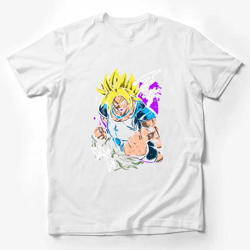 Anime Character in Action with Bright Colors Male T-Shirt