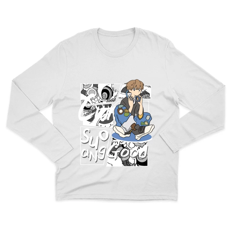 Fantasievolle Kunst mit Kopfhörern Herren Langarm T-Shirt