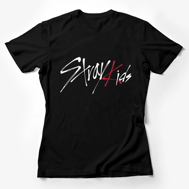 Modern Minimalist Calligraphic Signature in Red and Black Female T-Shirt