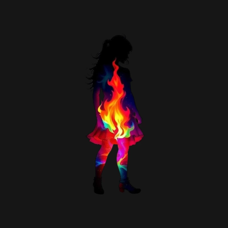 Vibrant Rainbow Fire Silhouette of Woman in Dress Mouse Pad