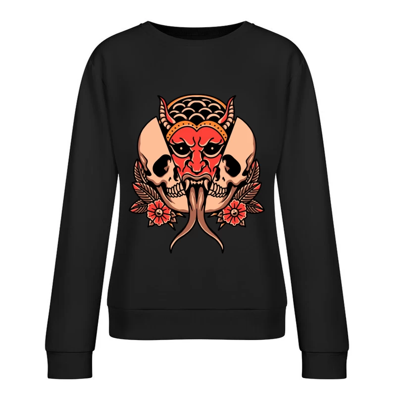 Fierce Demon and Skull Artwork Female Pullover Sweatshirt