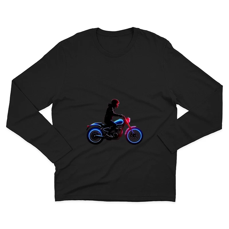 Neon-Lit Motorcycle Rider Silhouette Male Long Sleeve T-Shirt