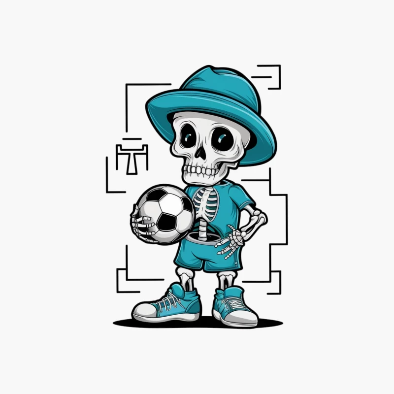 Cartoon Skeleton Soccer Player in Turquoise Cotton Tote Bag
