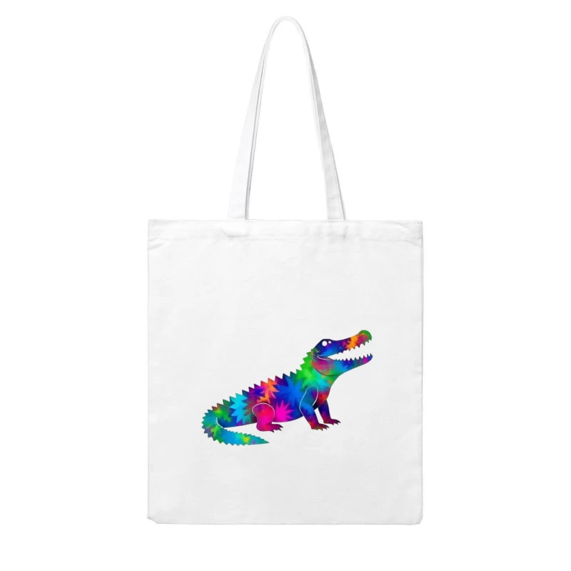 Rainbow Tie-Dye Dinosaur Digital Art Cotton Tote Bag