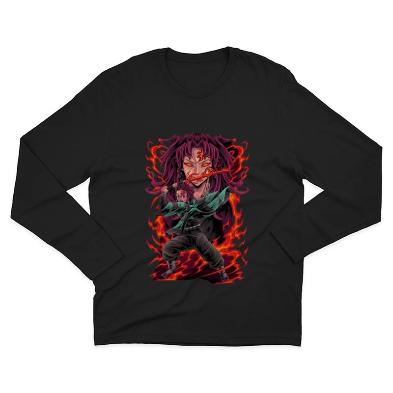 Feuerkrieger mit Flammenschwert Herren Langarm T-Shirt