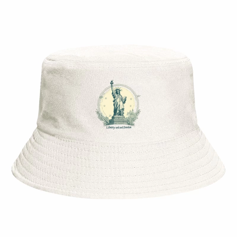 Vintage Circular Design of the Statue of Liberty: Symbol of American Freedom Bucket Hat
