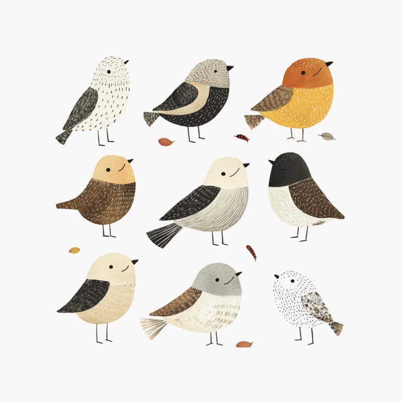 Whimsical Illustrated Bird Collection Cotton Tote Bag