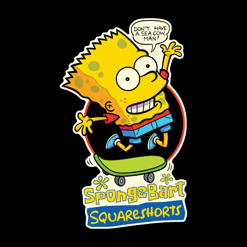 SpongeBart Squareshorts Skateboarding Character Throw Pillow