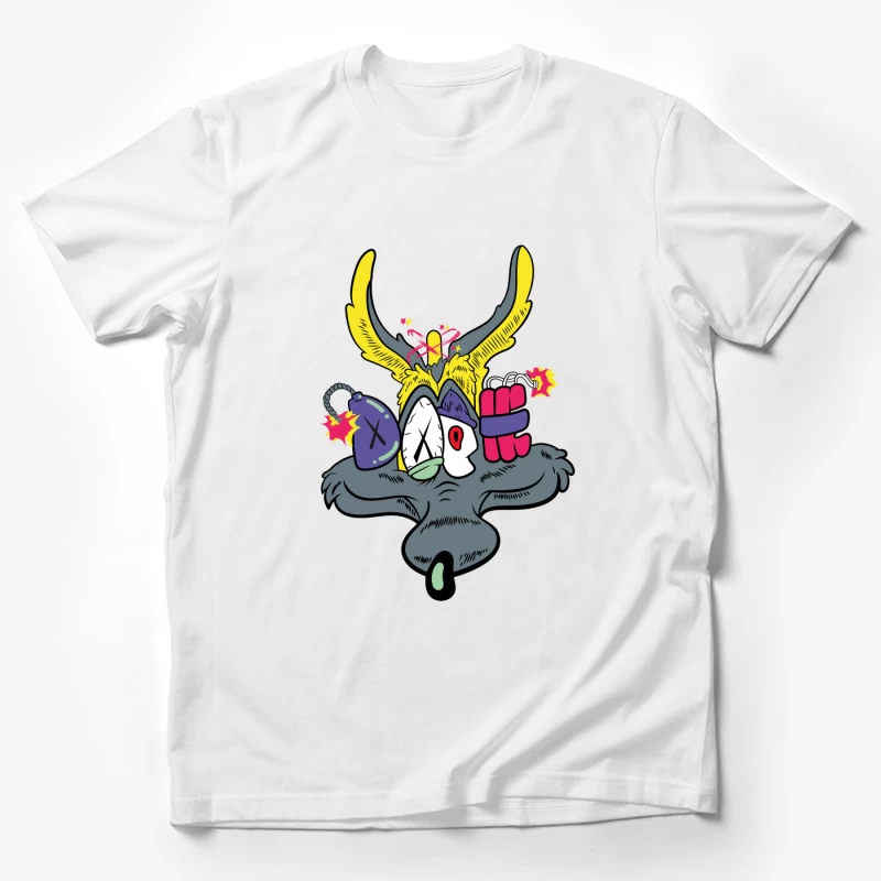 Whimsical Cartoon Creature with Explosive Elements Male T-Shirt