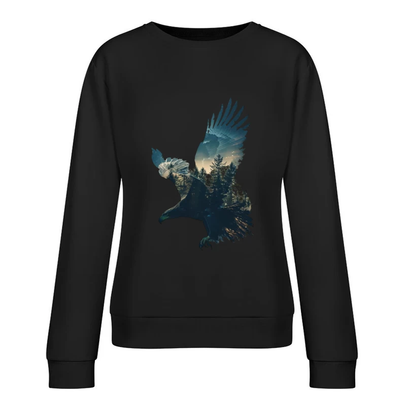 Majestic Eagle with Forest Silhouette Female Pullover Sweatshirt