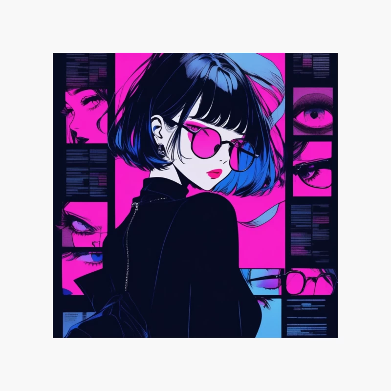Cyberpunk Anime Girl in Neon-Lit Retro Futuristic Style Cotton Tote Bag