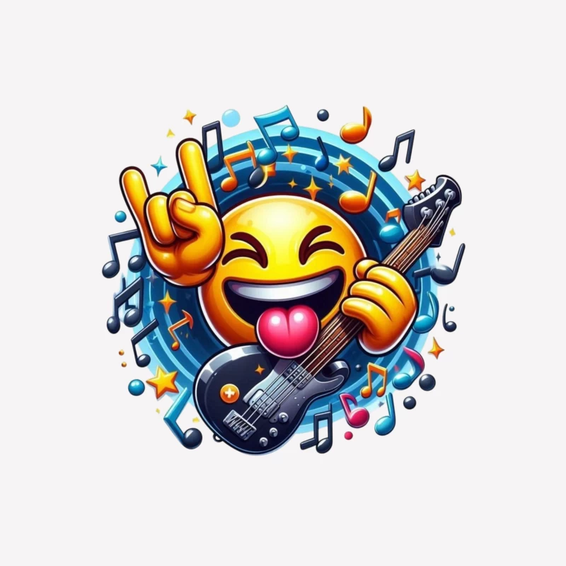 Rocking Smiley Emoji with Guitar and Music Notes Female T-Shirt