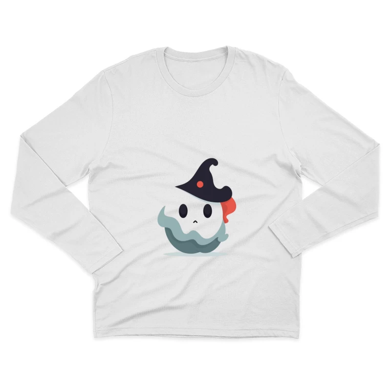 Cute Cartoon Ghost with Witch Hat Male Long Sleeve T-Shirt