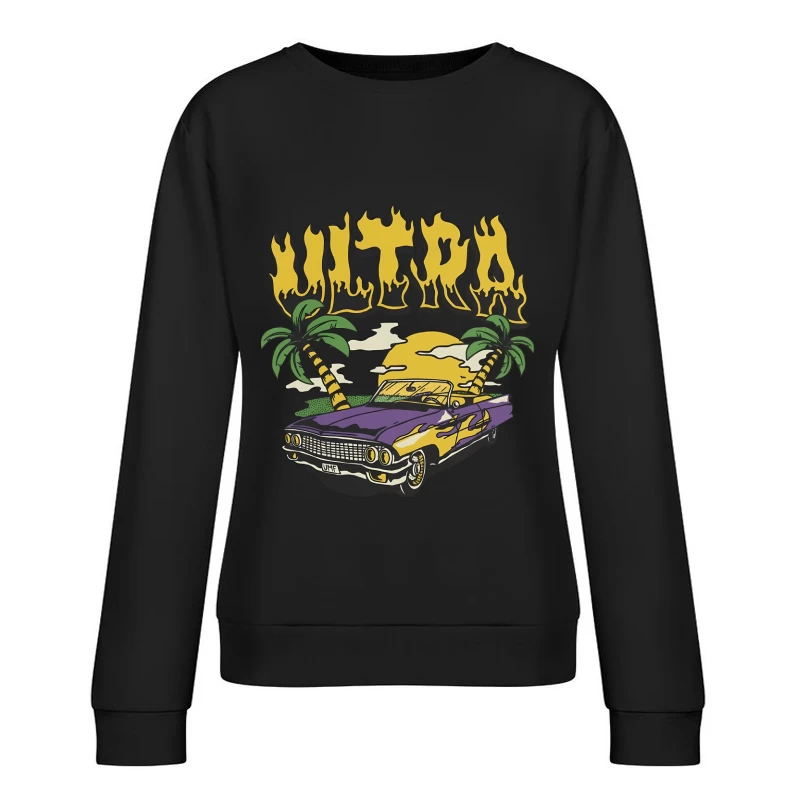 Cooles Auto mit Palmen und Sonnenuntergang Damen Pullover Sweatshirt