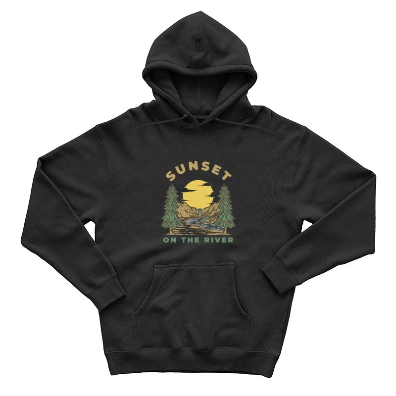 Sonnenuntergang am Fluss mit Wasserfall Herren Pullover Hoodie
