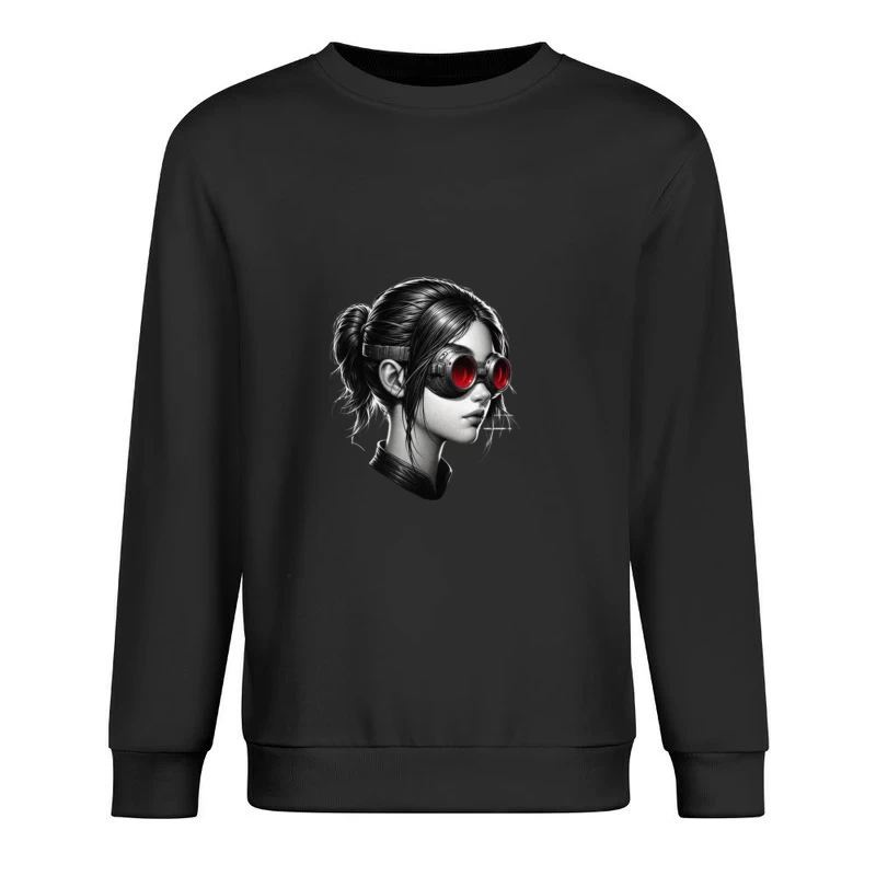 Monochrome Portrait with Red Steampunk Goggles Male Pullover Sweatshirt