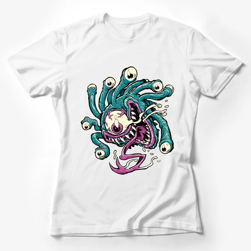 Colorful Cartoon Monster with Tentacles and Eyes Female T-Shirt