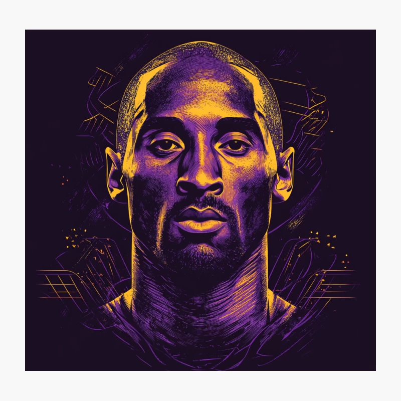 Artistic Portrait of Basketball Icon in Purple and Gold Throw Pillow
