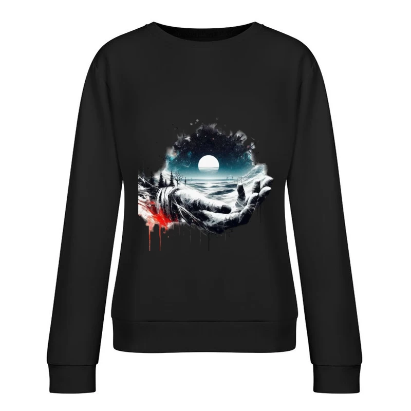 Surreal Cosmic Landscape with Hands Female Pullover Sweatshirt