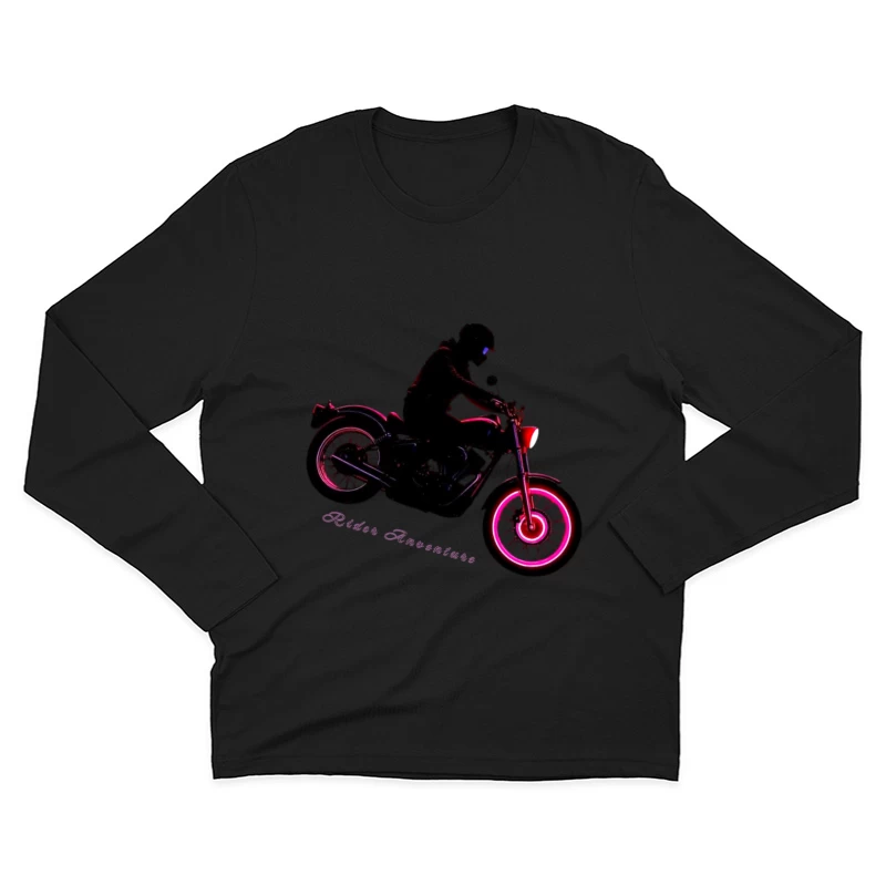 Neon-Glowing Vintage Motorcycle Rider Silhouette Male Long Sleeve T-Shirt