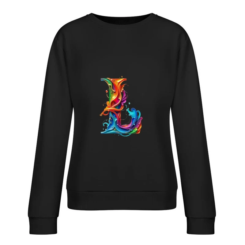 Vibrant Liquid Rainbow Letter L Artistic Typography Female Pullover Sweatshirt