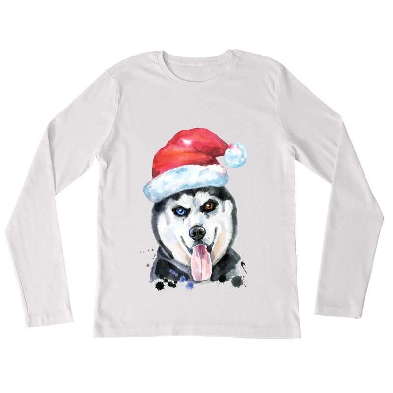 Husky de Noël avec Chapeau Santa Femme Manches Longues T-Shirt