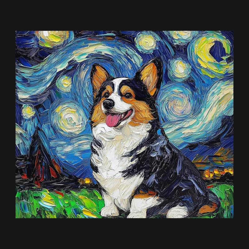 Whimsical Corgi Portrait in Van Gogh's Starry Night Style Mouse Pad