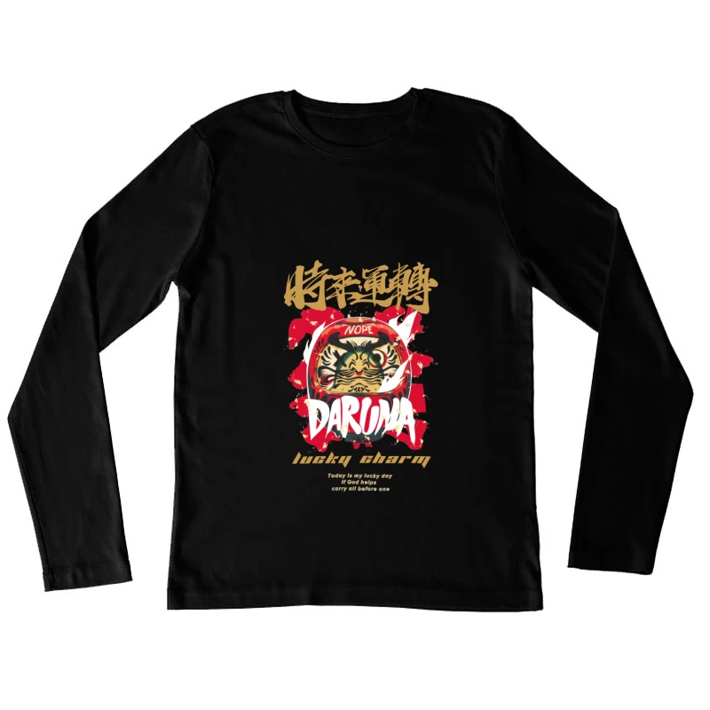 Daruma Glücksbringer Kunstdesign Damen Langarm T-Shirt