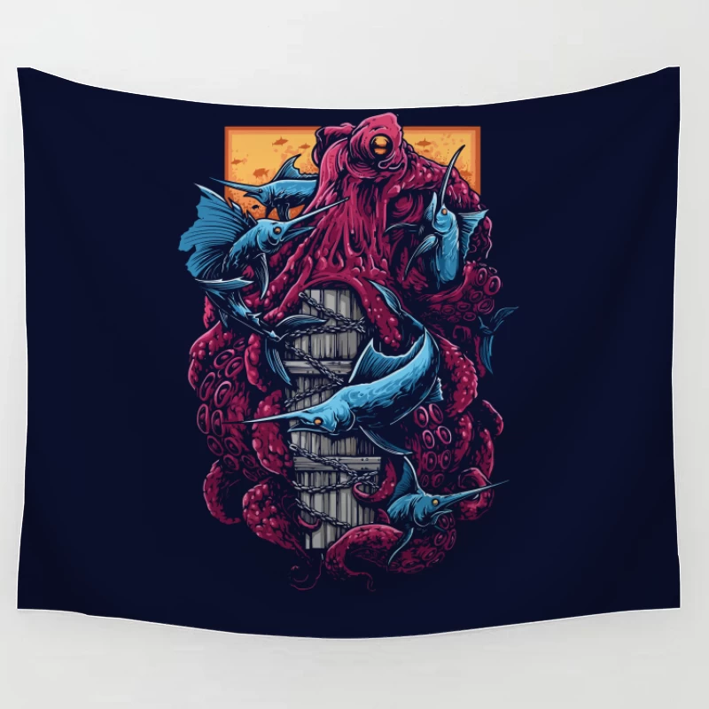 The Crimson Kraken vs. Blue Marlin Tapestry