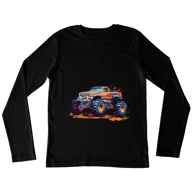Orange Monster Truck Illustration Damen Langarm T-Shirt