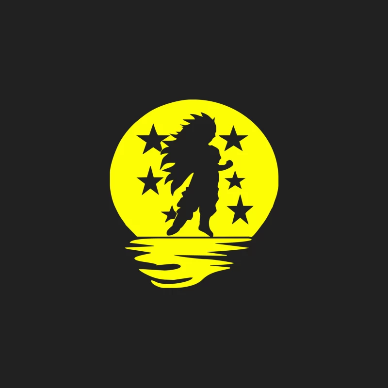Yellow Circular Silhouette with Cartoon Character and Stars Bucket Hat
