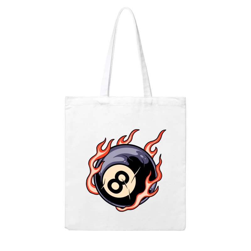 Flaming Eight Ball Illustration Cotton Tote Bag