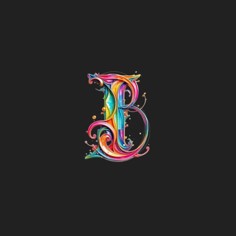 Ornate Rainbow Watercolor Letter B Typography Art Bucket Hat