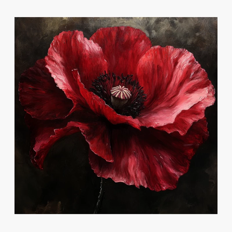 Vibrant Red Poppy Flower Macro Painting Throw Pillow