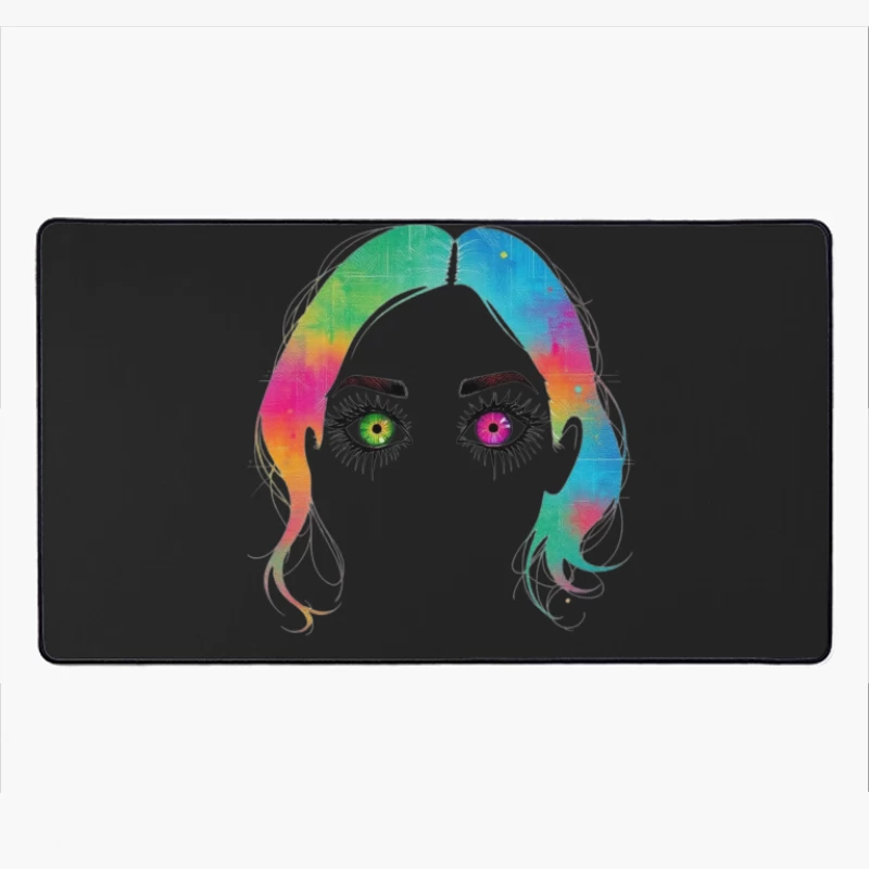 Artistic Rainbow Portrait with Heterochromatic Eyes Desk Mat