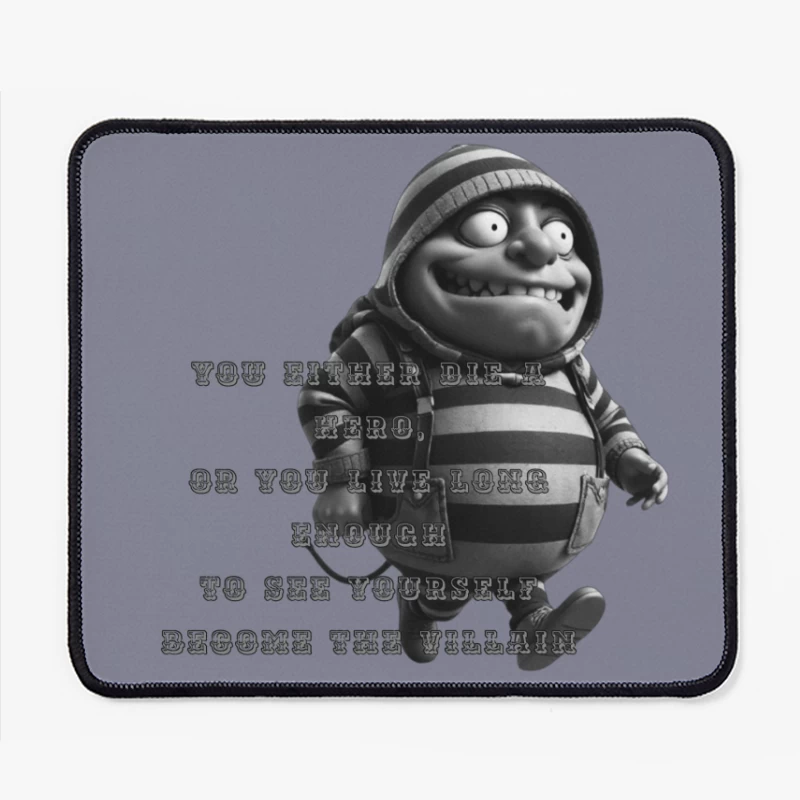 Dark Humorous Villain Quote with Animated Character in Black and White Mouse Pad