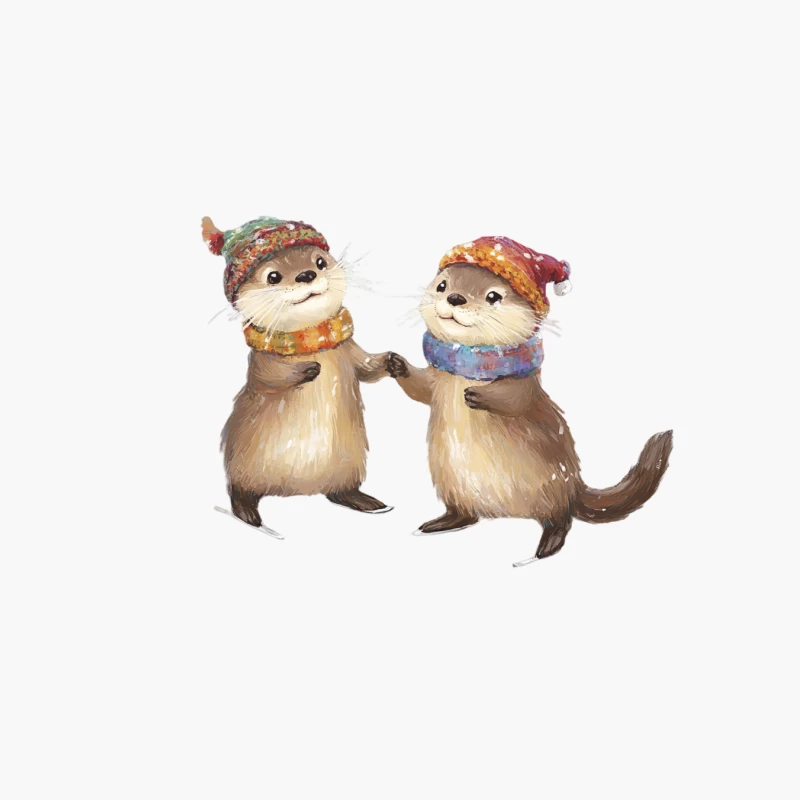 Cute Watercolor Otters Wearing Winter Accessories Cotton Tote Bag