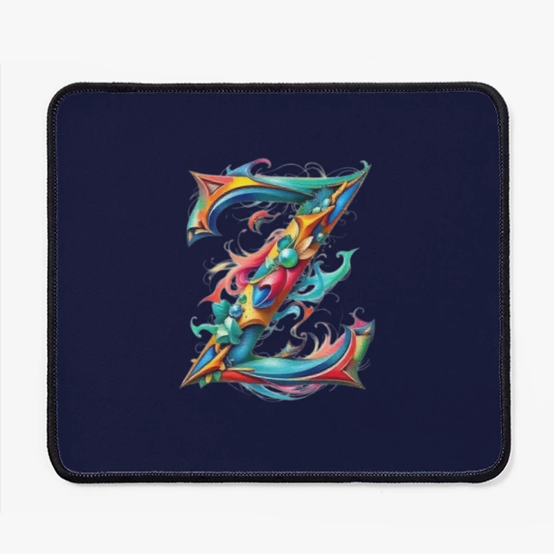 Ornate Floral Letter Z in Vibrant Colors Mouse Pad