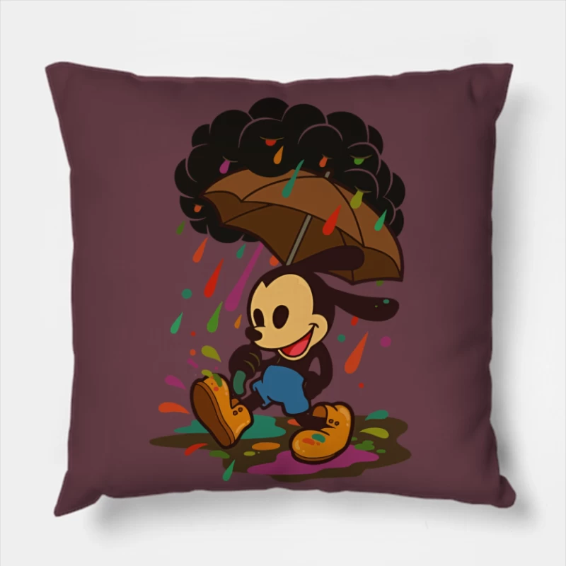 Mickey’s Rainy Day Adventure – Retro Whimsy Throw Pillow