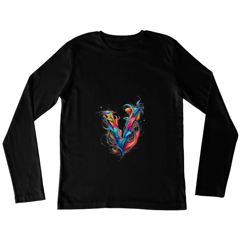 Vibrant Abstract Watercolor Letter V Design Female Long Sleeve T-Shirt