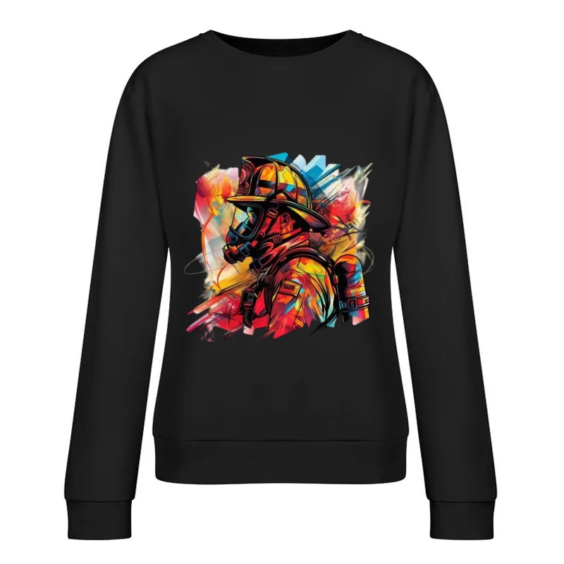 Colorful Portrait of a Firefighter Female Pullover Sweatshirt