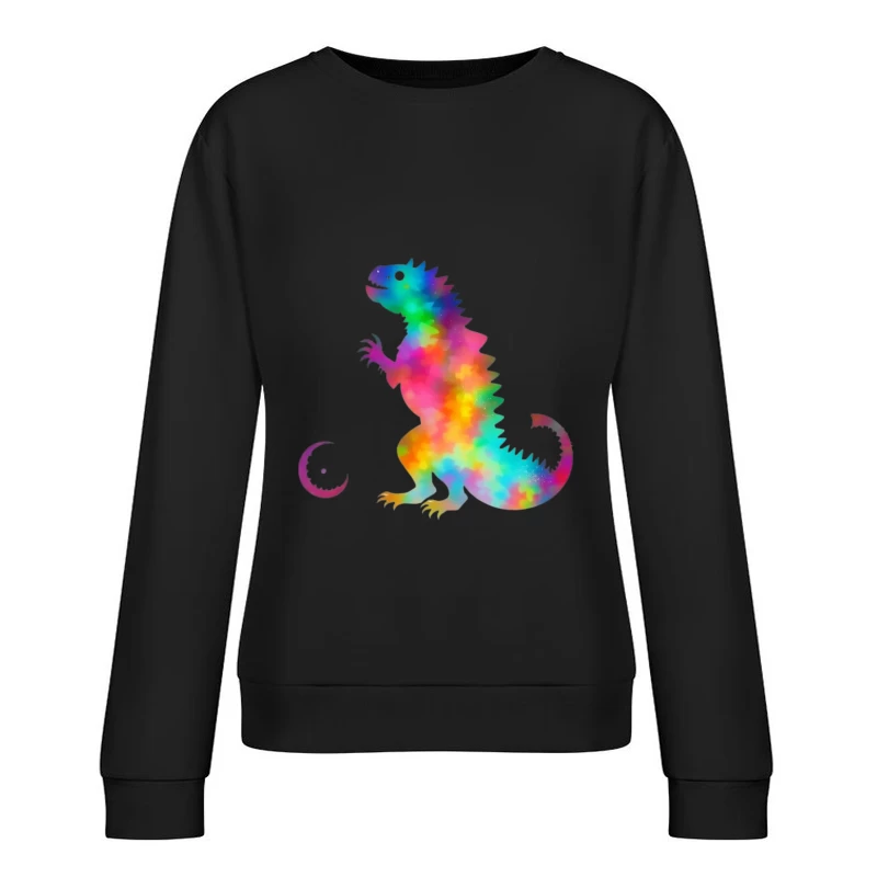 Rainbow Watercolor T-Rex Silhouette Female Pullover Sweatshirt