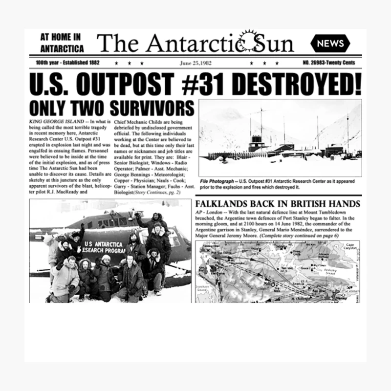 Antarctic Disaster and Falklands War: Historical Newspaper Headlines Throw Pillow