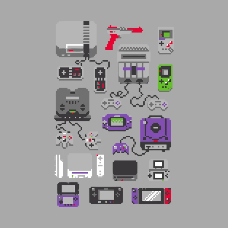 Evolution of Gaming: Pixel Art Showcase of Retro Consoles and Handhelds Male Pullover Hoodie
