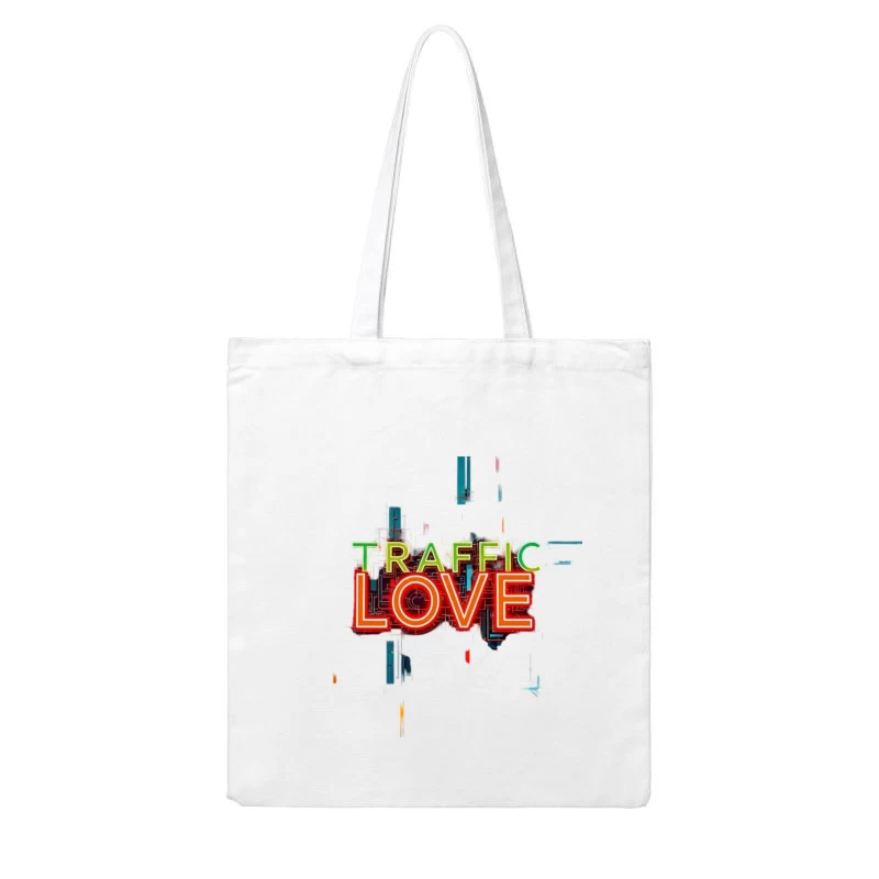 Neon Traffic Love Typography with Glitch Effect Cotton Tote Bag