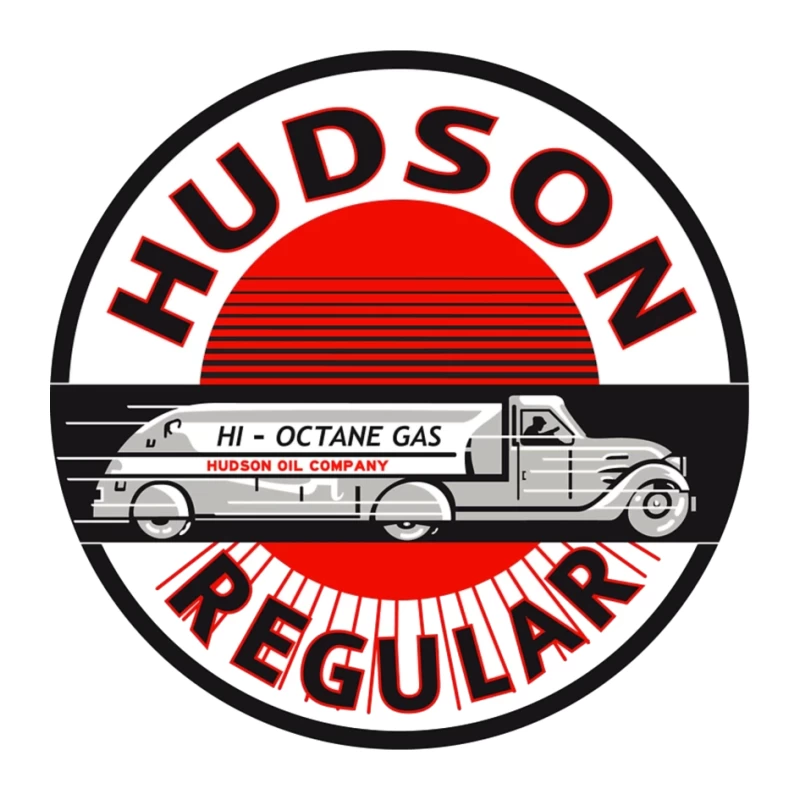 Vintage Hudson Regular Gas Station Logo with Art Deco Fuel Truck Design Pin